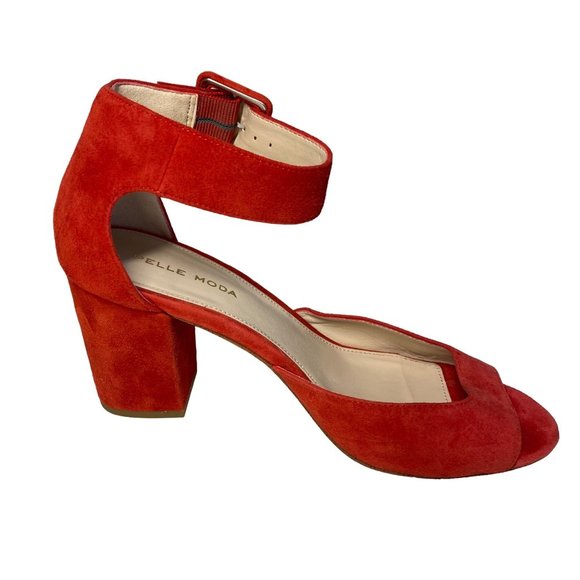 pelle moda pink/red Berlin Toe Block Heel Suede Ankle Strap Dress Sandals 7.5 - Picture 2 of 14